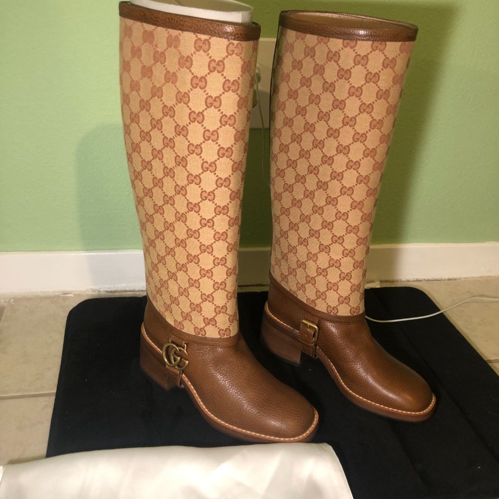 Women's Lola Leather Boots with GG Gaiter
